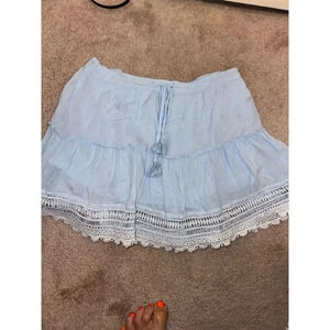 BEACHGOLD Women's Layered Lace Trim Mini Skirt Light Blue Size L Summer